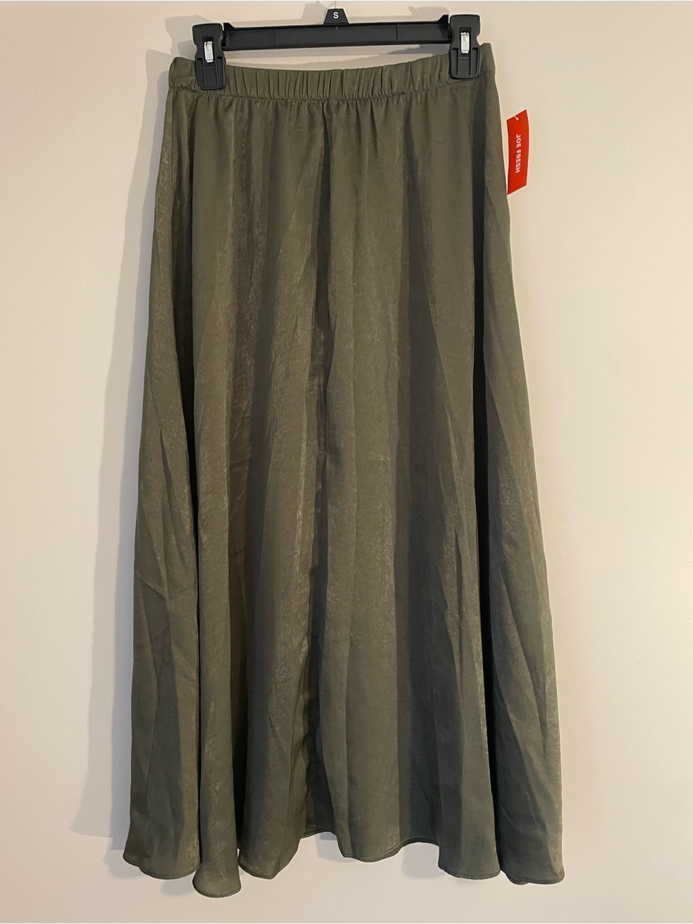 Shiny Olive Green Maxi Skirt